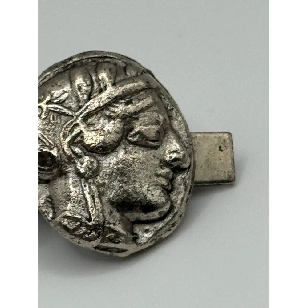 Vintage Tie Clip Greek Faux Tetradrachm Coin Silver Tone